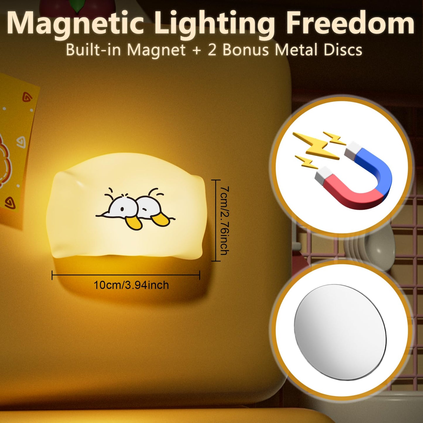 Dealswin Night Light For Kids  Led Squishy Ultra-Soft Cute Light Up Duck Magnetic Base  Dimmable Nursery Nightlight Gifts For Baby Room Decor  Rechargeable Bedside Touch Lamp For Breastfeeding
