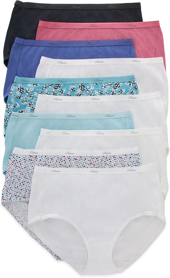 Hanes Women's Underwear Briefs Pack, 10-Pack, Cotton Panties for Women, Moisture-Wicking, Full Coverage