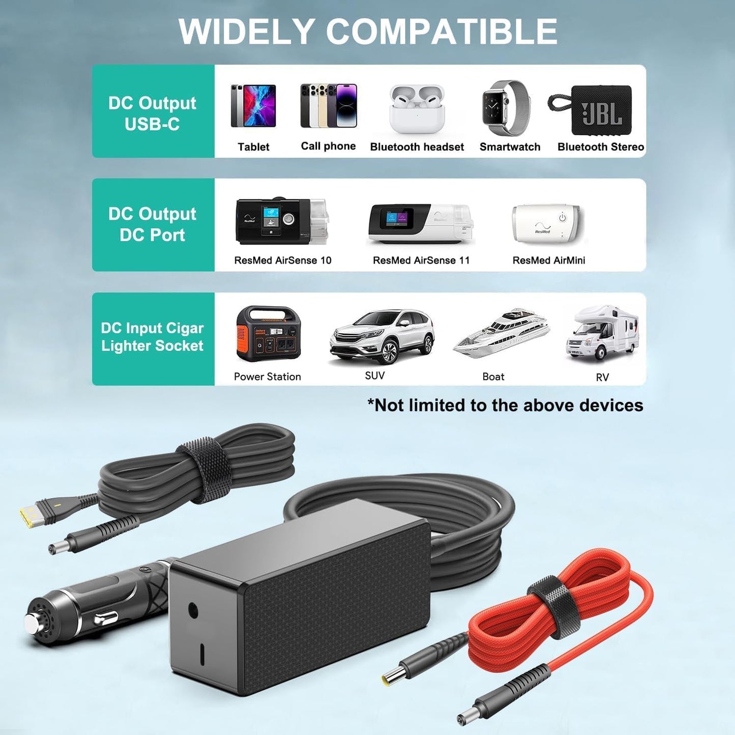 HKY Replacement Resmed DC Converter with 2 Cables for Resmed Airsense 11/Airsense 10/AirCurve 10/Airmini Series CPAP Machine Power Supply 12V-24V DC Adapter Car Charger Air 10 11 Supplies