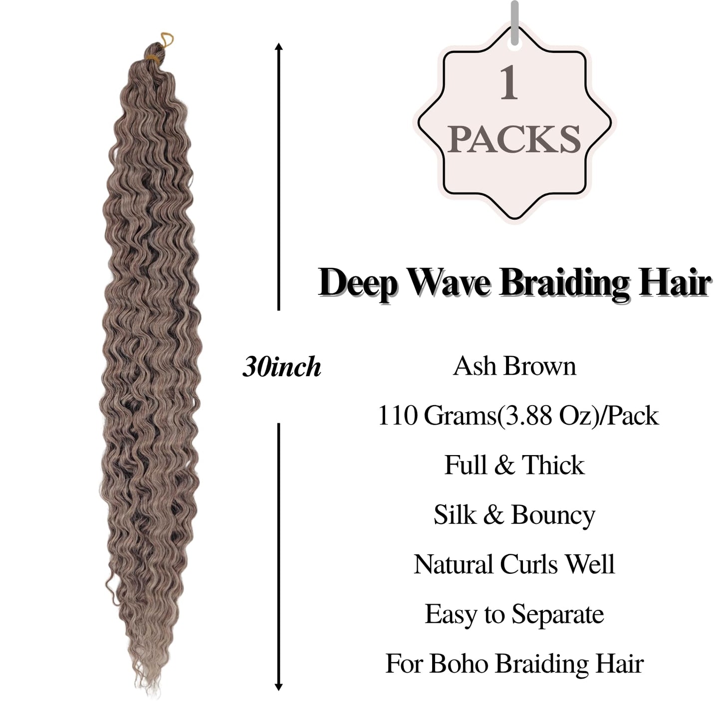 Ash Brown Boho Braiding Hair Curly Braiding Hair for Boho Braids Pre stretched Knotless Hair for Bohemian Braids(30 inch, Packs