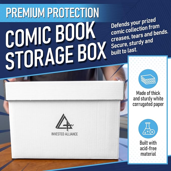 Premium Short Comic Book Storage Box (20 Pack - White). Thick Cardboard Comic Book Box/Cabinet. Comics Books Bin for 150-175 Collectibles. Comics Boxes Storage Case/Cabinet to Showcase Collectibles.