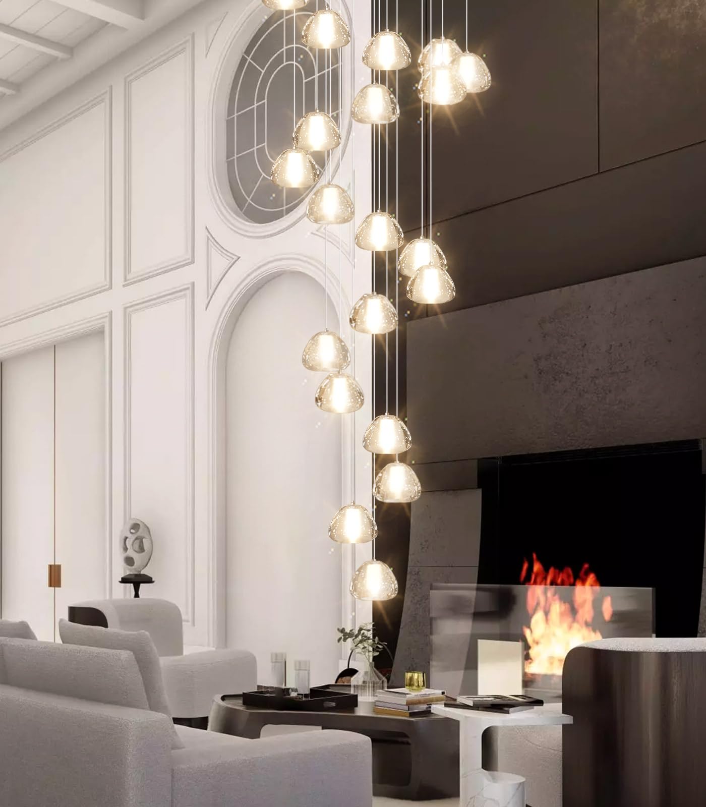 Dolria 20-Light Modern Chandeliers For Entrance High Ceiling Chandelier Living Room Lights Fixture Led Ceiling Lamp Bubble Crystal Adjust Hanging Pendants Lighting For Stairwell Hallway Foyer