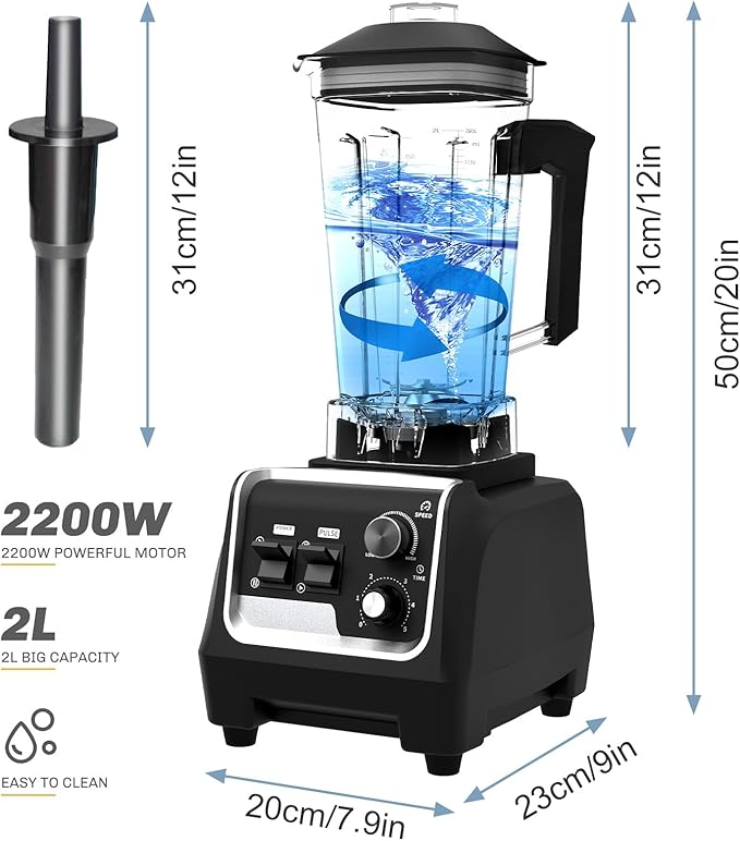 Professional Blenders for Kitchen, 2L Large Capacity Smoothie Blender, 2200W High Power Home and Commercial Countertop Blender, 68oz BPA Free Blender for Shakes and Smoothies with Timer, Crushing Ice