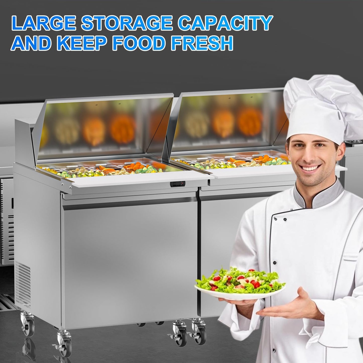 Rockitch 29" W Commercial Refrigerator Sandwich Salad Prep Table, 7.6 Cu.ft 1 Door Commercial Stainless Steel Mega Top Food Prep Fridge with 12 Pans, Salad Prep Station for Restaurant, Bar, Shop
