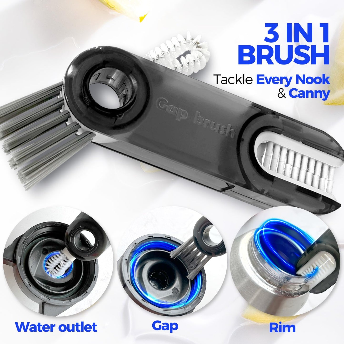 Holikme 6 Pack Bottle Brush Set, 14" Long Handle Stainless Steel Bottle Cleaner Brush, 3 Straw Brushes, 3-in-1 Bottle Cleaning Brush for Water Bottle, Antistatic Lab Brushes, Straws Black