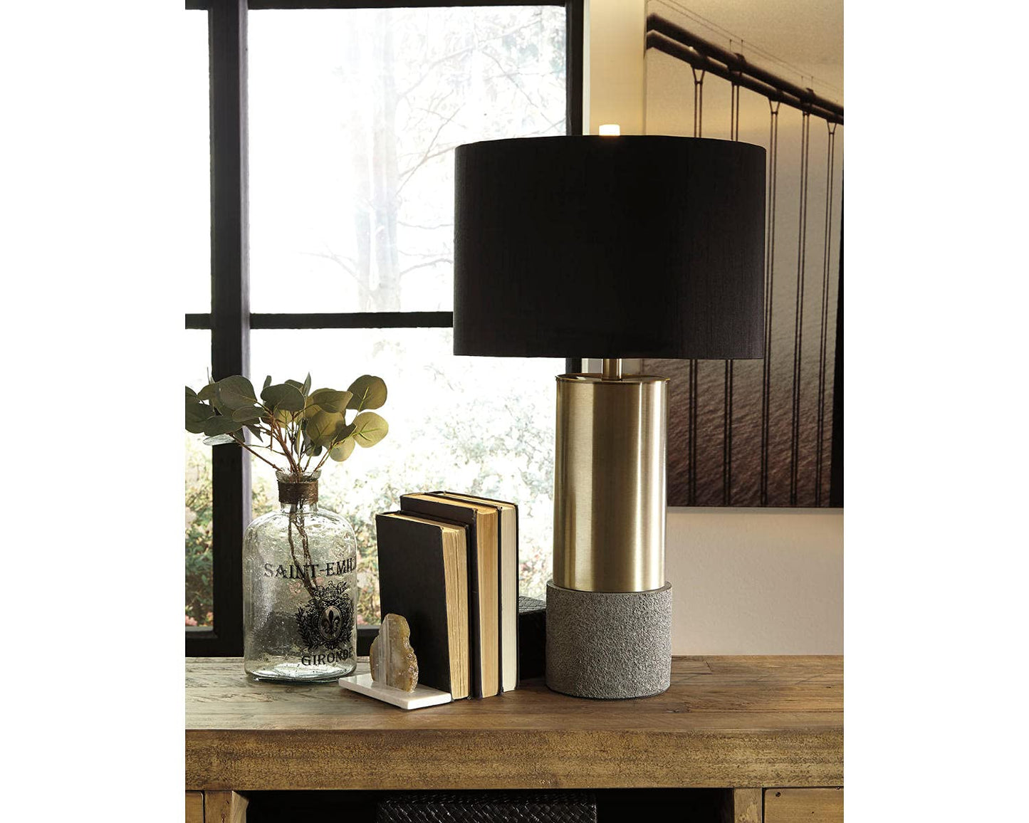 Signature Design By Ashley Jacek Table Lamps Set Of 2 Contemporary Gray/Brass Finish 15W X 15D X 27.25H Goldtone Foil