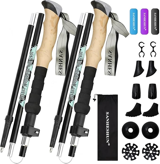 Walking Trekking Poles 2 Pack - 5 Section Lightweight Aluminium Alloy with Anti Shock & Quick Flip Lock - Cork EVA Handle,...