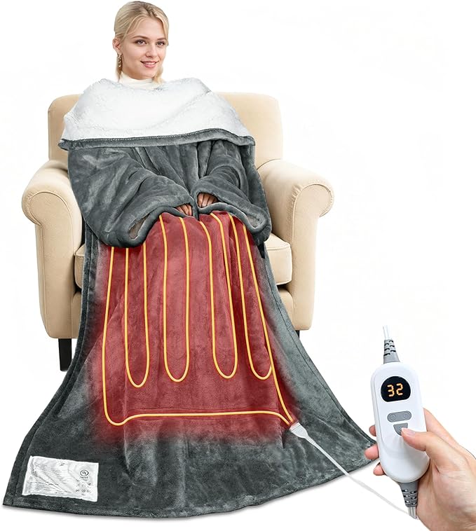 Tirrinia Heated Blanket, Wearable Electric Blanket, Sherpa Heating Blanket, Electric Throw Blanket for 5 Heating Levels, G...