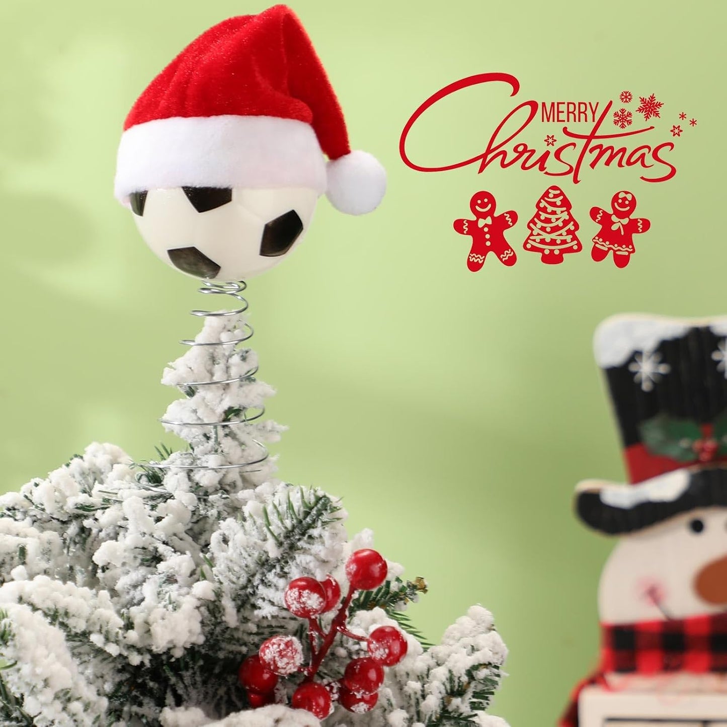 Soulchen 2.4 Inch Soccer Christmas Tree Topper Ornament - Tree Top Decor, Home Xmas Party & Tabletop Display - Gift for Men, Senior Fans, Players & Teams