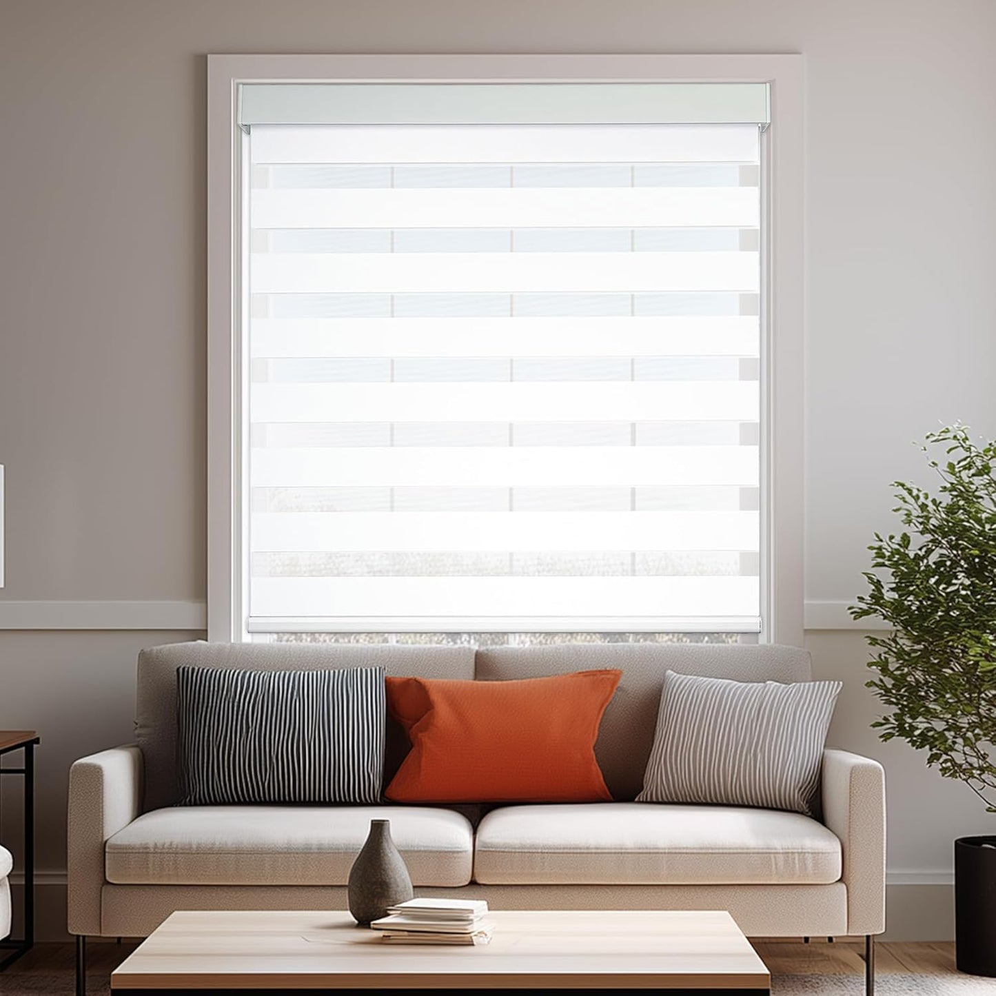 HESTIA Cordless Zebra Blinds Light Filtering Roller Shades Blackout Indoor Window Blind for Home Office,White,43" W x 48" H