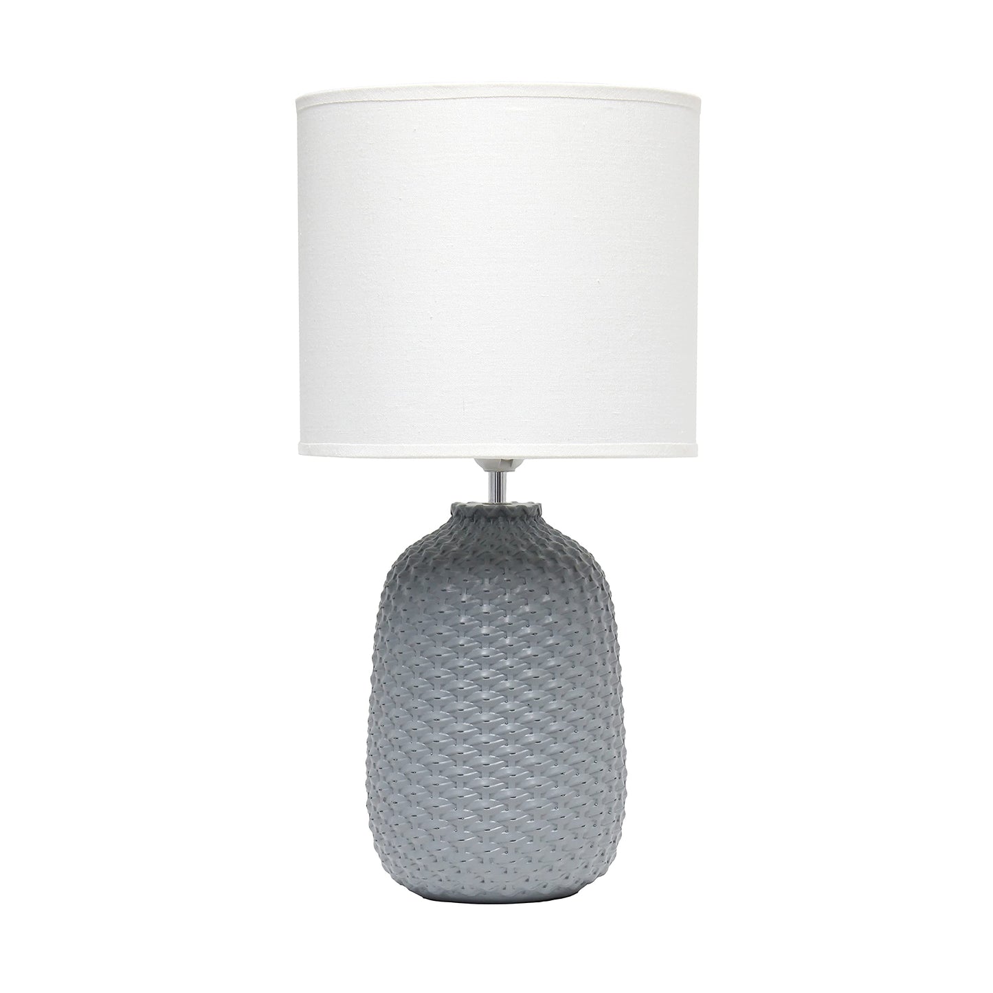 Simple Designs LT1135-GRY Ceramic Bedside Table Lamp 20.4in Tall Gray with White Fabric Drum Shade