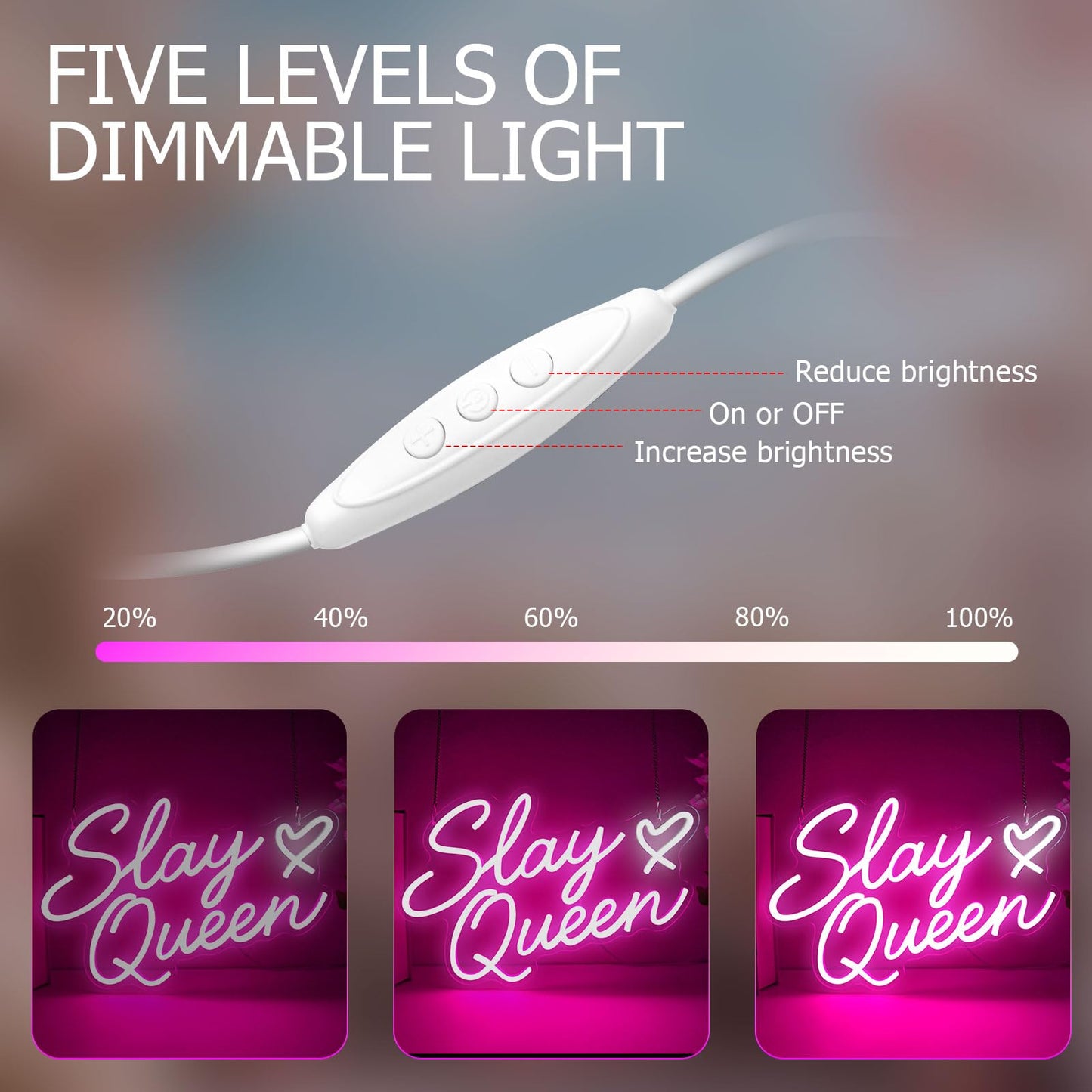 Slay Queen Neon Sign, Pink LED Light Up Signs for Wall Decor Dimmable Girls Neon Sign for Bedroom Dorm Aesthetic Preppy Room Decor Y2k Birthday Party Gifts for Girls