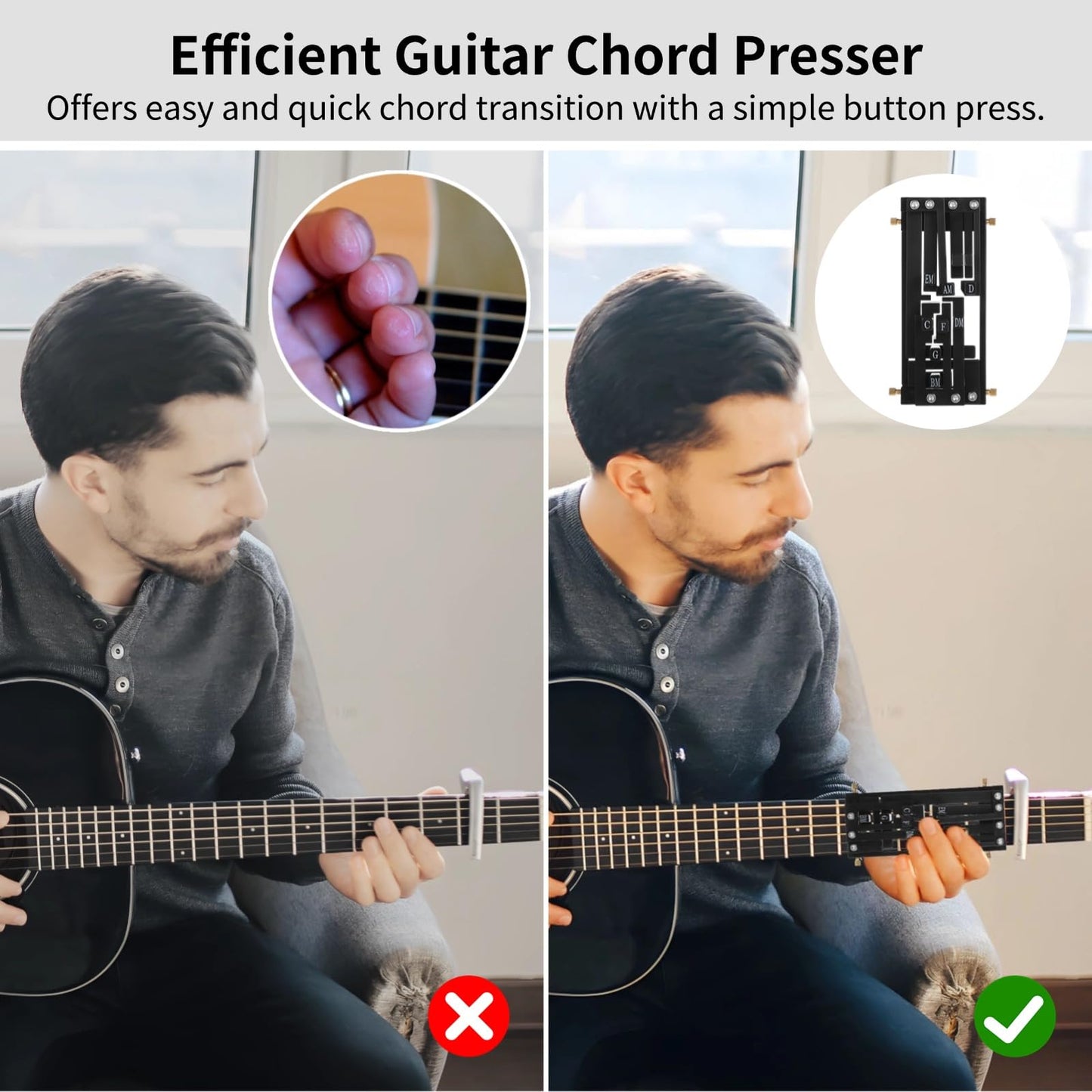 Guitar Chord Presser, Pocket Guitar Chord Practice Tool, Chord Helper For Beginners, Portable Chord Trainer For Acoustic Guitar,