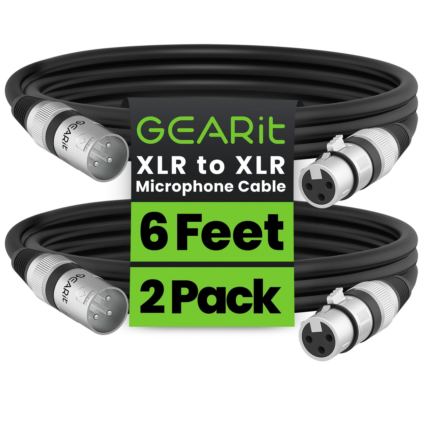 GEARit XLR Male to Female Microphone Cable (6 Feet, 2-Pack) 3-Pin Balanced Shielded Mixer, Recording Studio, Podcast - Black