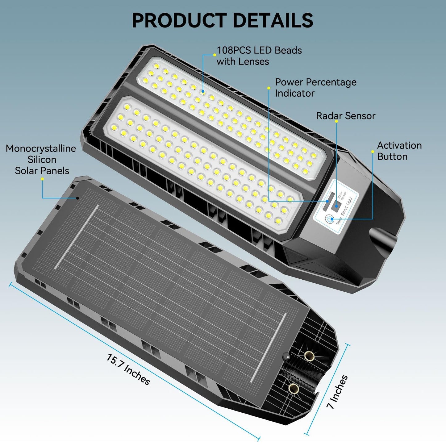 VOOJOY Solar Street Lights 5000W LED Flood Light with Motion Sensor, Remote Control, Waterproof, Black