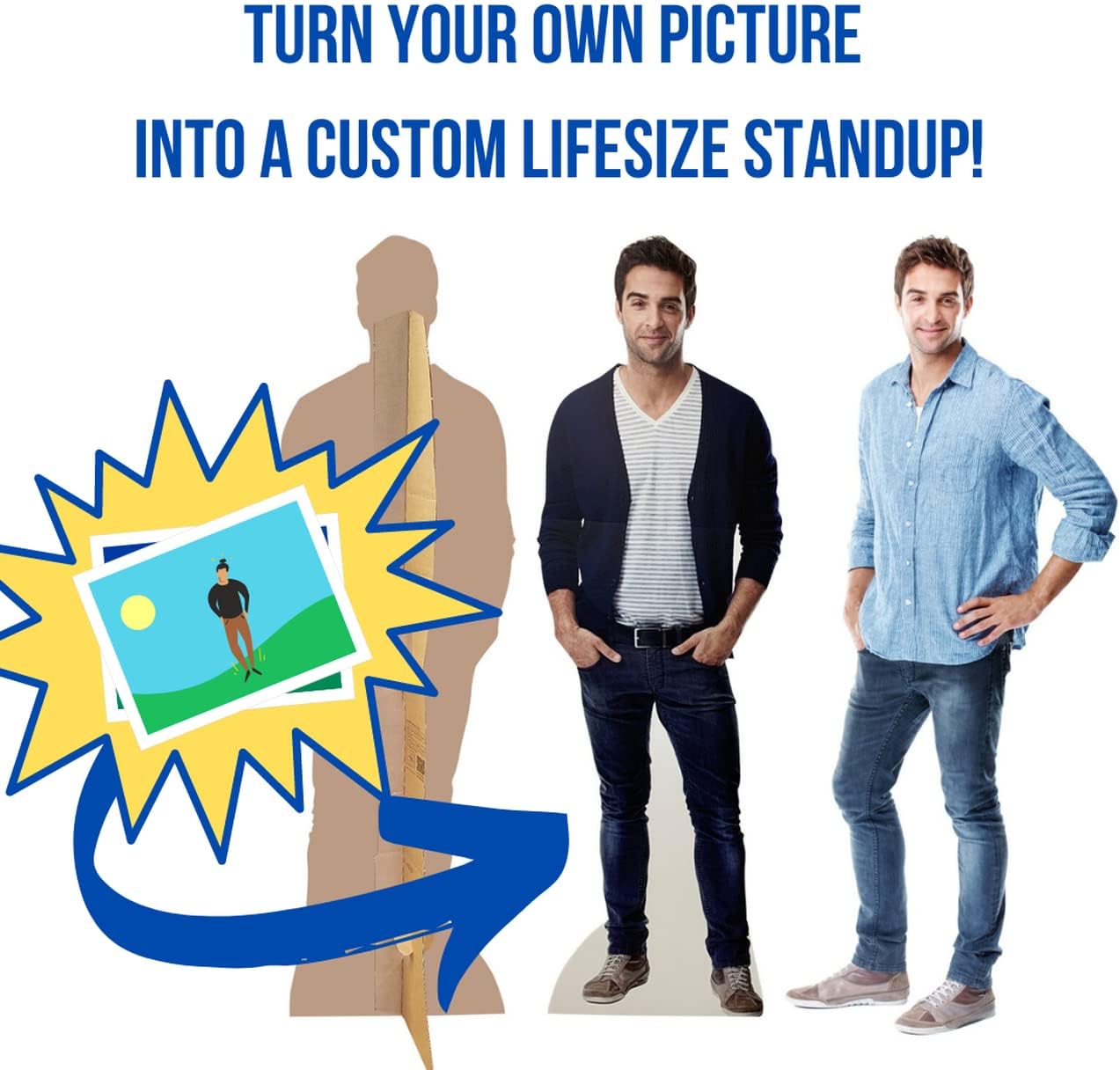 Custom Life Size Cardboard Cutout - Personalized High Resolution Stand Up Custom Cutout Upload Your Own Photo - Perfect for Wedding & Birthday, 1ft to 6ft (Cardboard), Multi Color