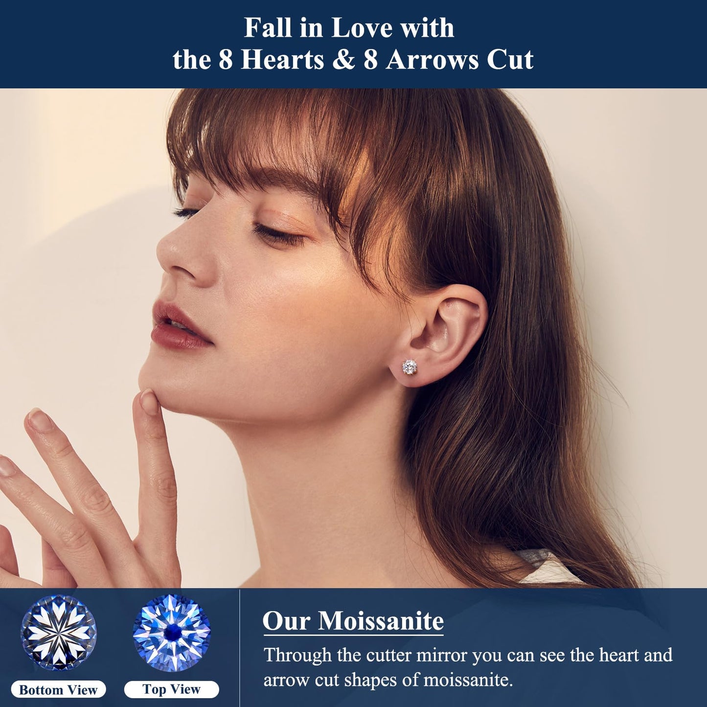 Moissanite Earrings Screw Back 8 Carats 10mm Moissanite Stud Earrings for Women, 18k Yellow Gold Plated S925 Sterling Silver Men