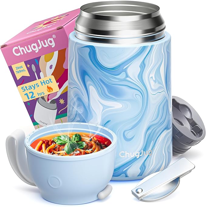Thermo for Hot Food for Adults Kids | Wide Mouth, 26 oz Insulated Food Jar with Spoon, Leakproof Soup Thermo for School Office Travel, Thermal Steel Lunch Container Easy to Carry (Blue)
