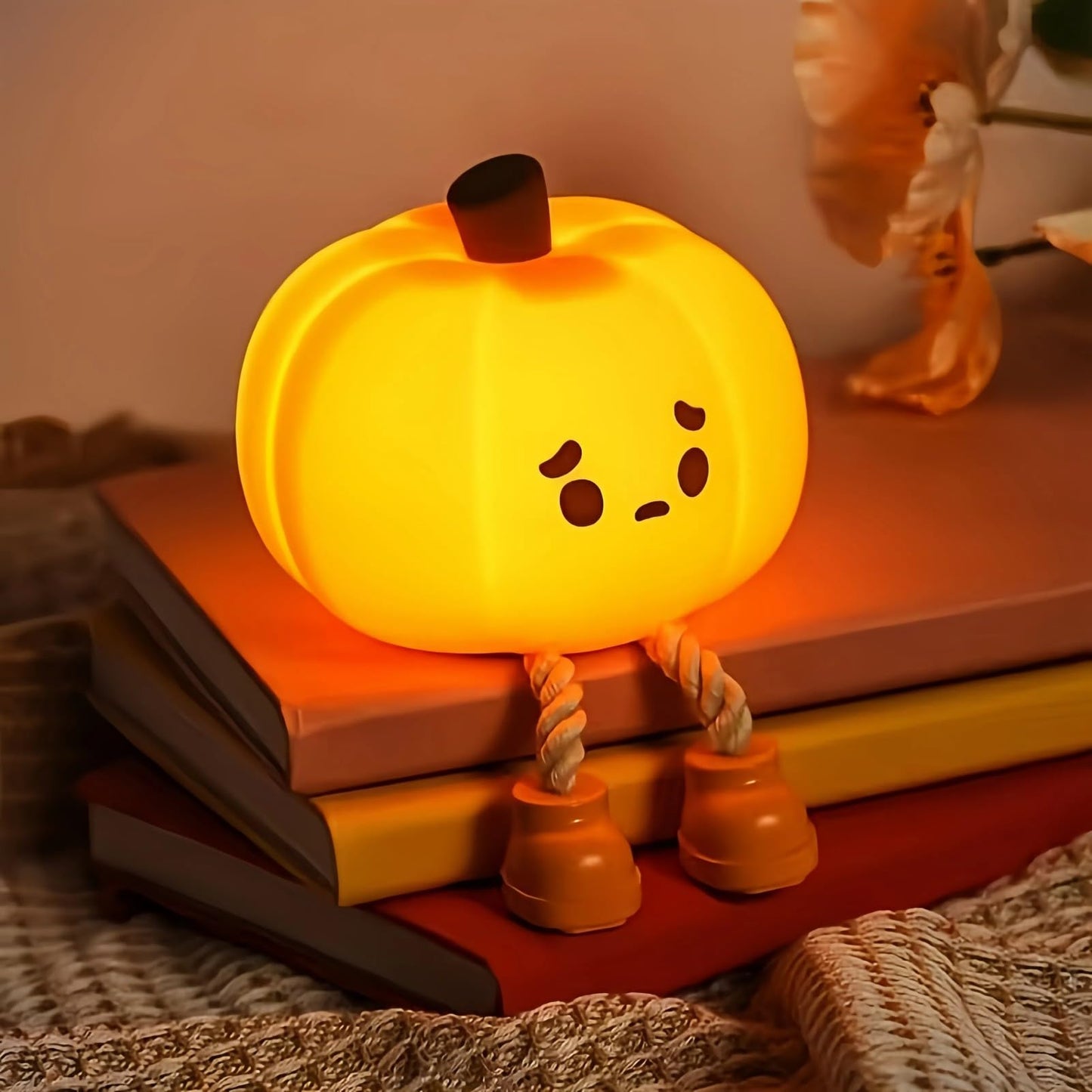 Cute Pumpkin LED Night Light, 3 Level Dimmable Nursery Nightlight, Silicone Soft Light Lamp Gift, Rechargeable Bedroom Touch Lam