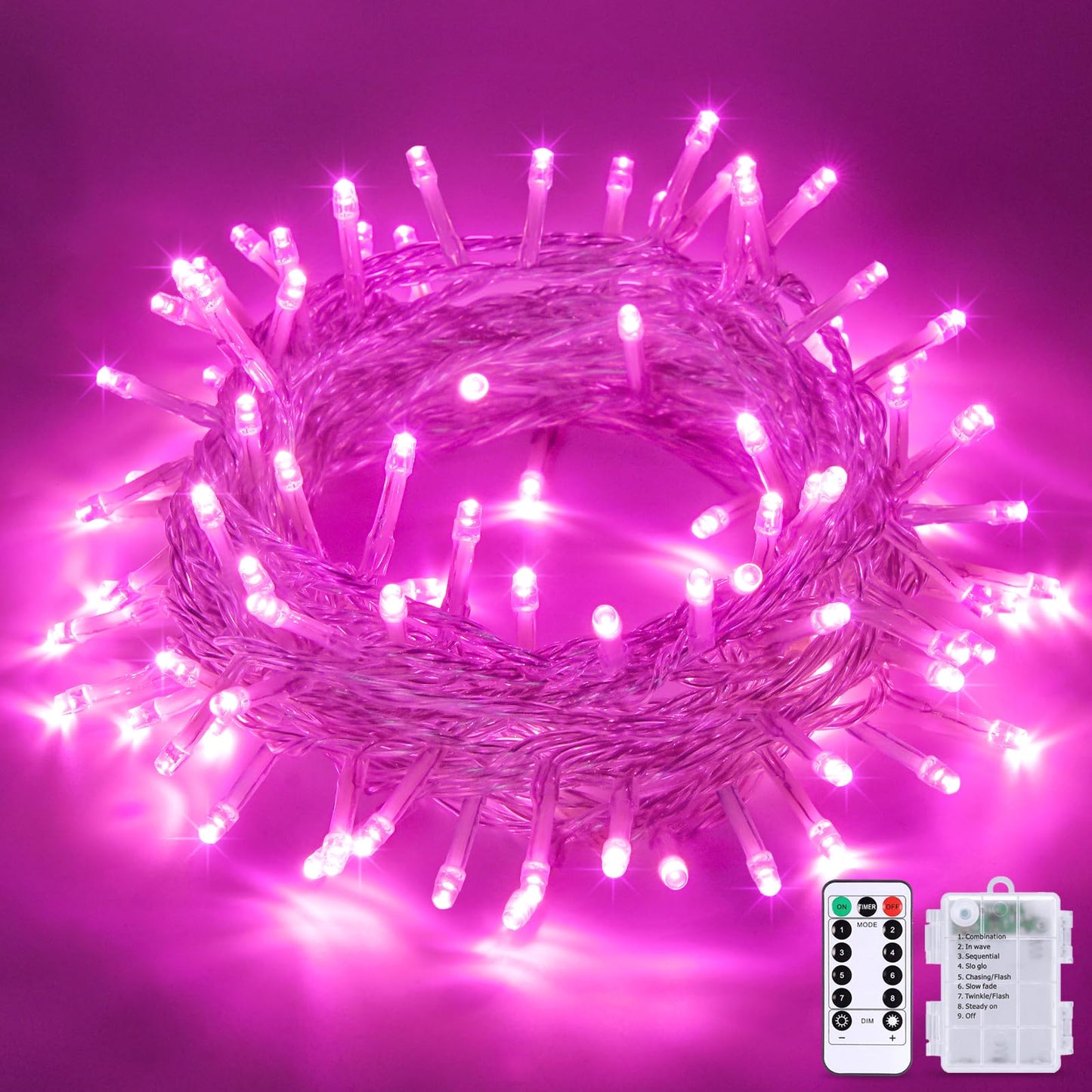 Jmexsuss 33Ft Pink Led Fairy String Lights, Battery Operated, 100 Lights, 8 Modes, Waterproof For ValentineS Day Indoor/Outdoor Decor