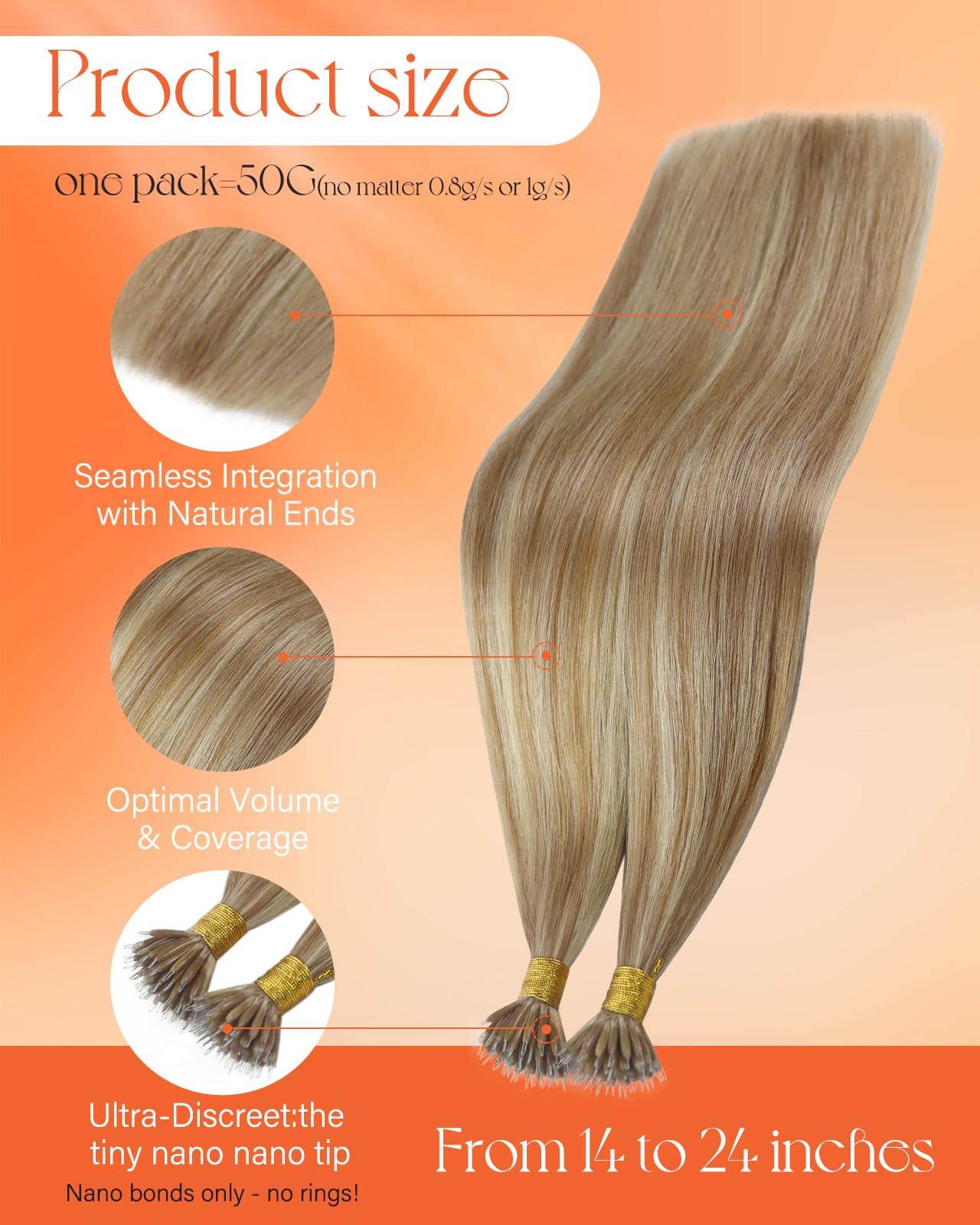 Sunny Hair Nano Bead Hair Extensions Human Hair Light Blonde Nano Extensions Human Hair Highlight Nano Tip Hair Extensions Light