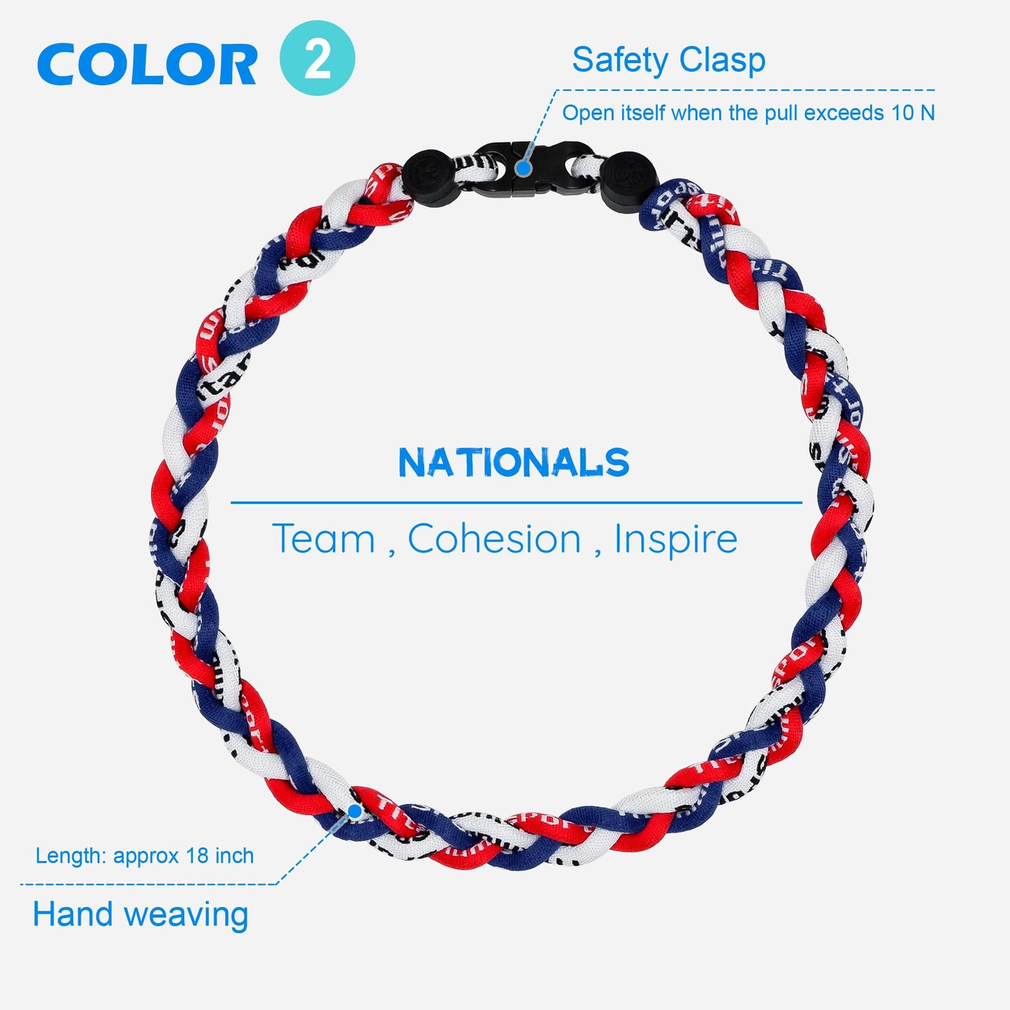 SUPBOMM 3 pcs Baseball Rope Necklaces, League Team Colors Braided Necklace, Baseball Team Gifts, Nationals