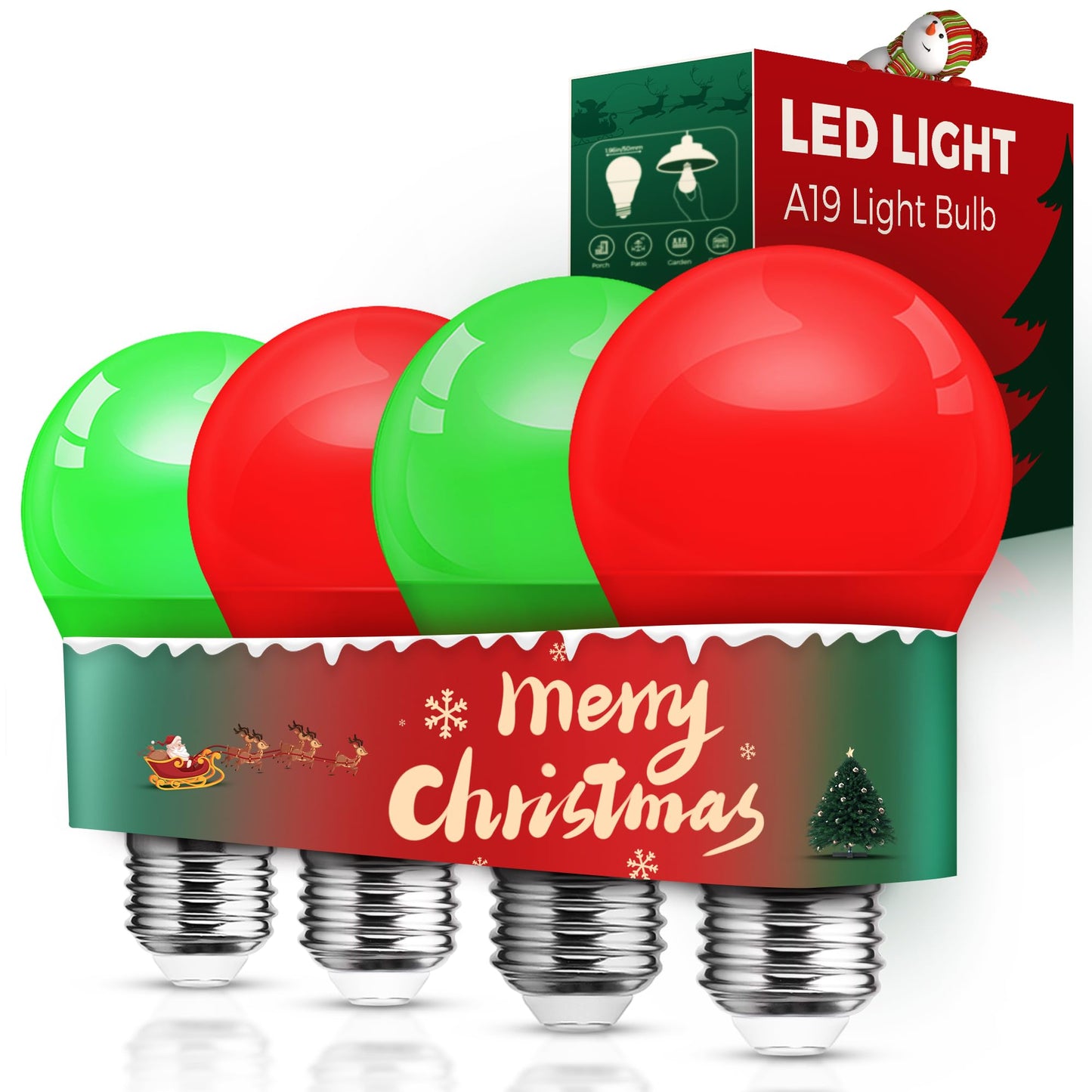 L LOHAS LED Red and Green Light Bulbs, A19 9W, 720LM, E26 Base, 4 Count Pack, Christmas Decoration