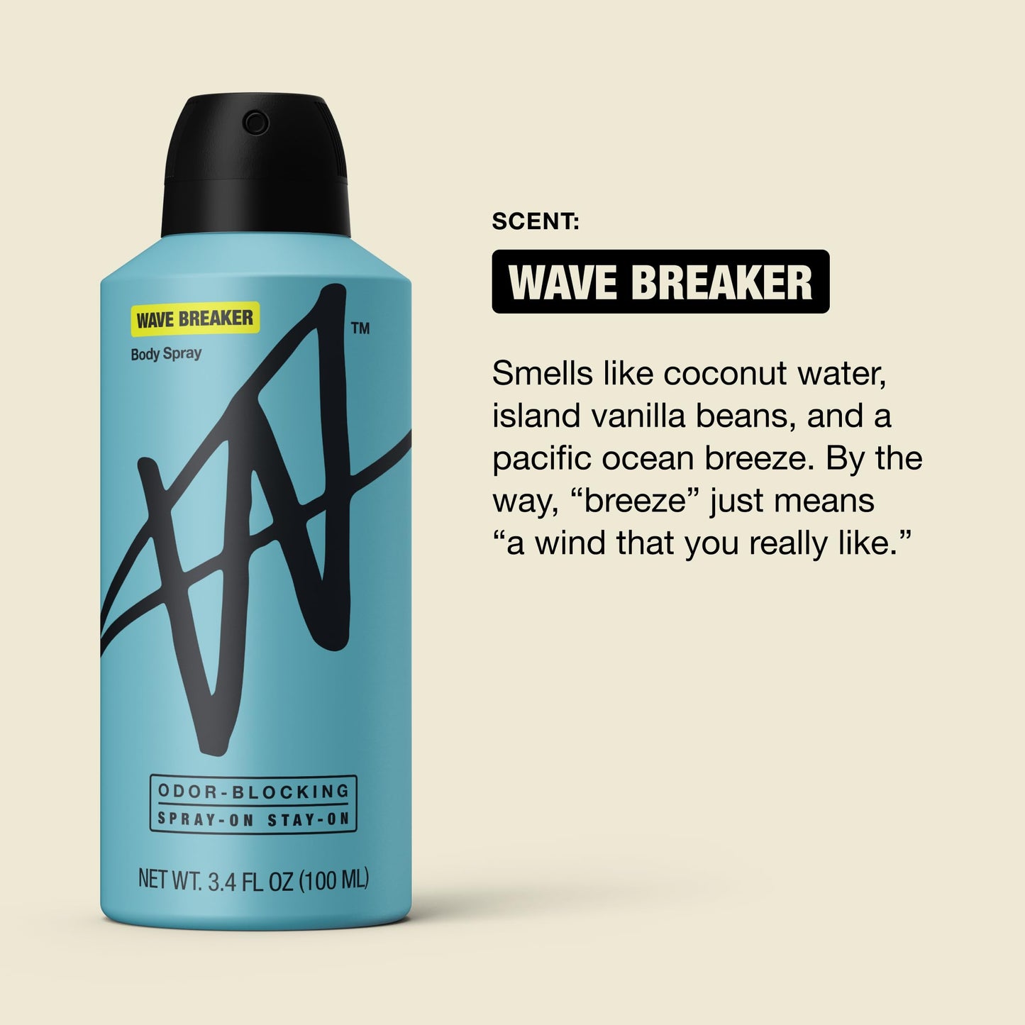 W Jake Paul Wave Breaker Body Spray for Men, Odor Blocking Body Deodorant, Long Lasting Protection, 3.4 fl oz