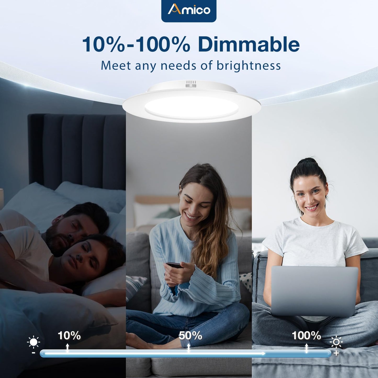 Amico 24 Pack 5/6 inch 5CCT LED Recessed Lighting, Dimmable, 12.5W=100W, 950LM, 2700K/3000K/4000K/5000K/6000K Selectable, Retrofit Can Lights with Baffle Trim, IC Rated - ETL & FCC, White