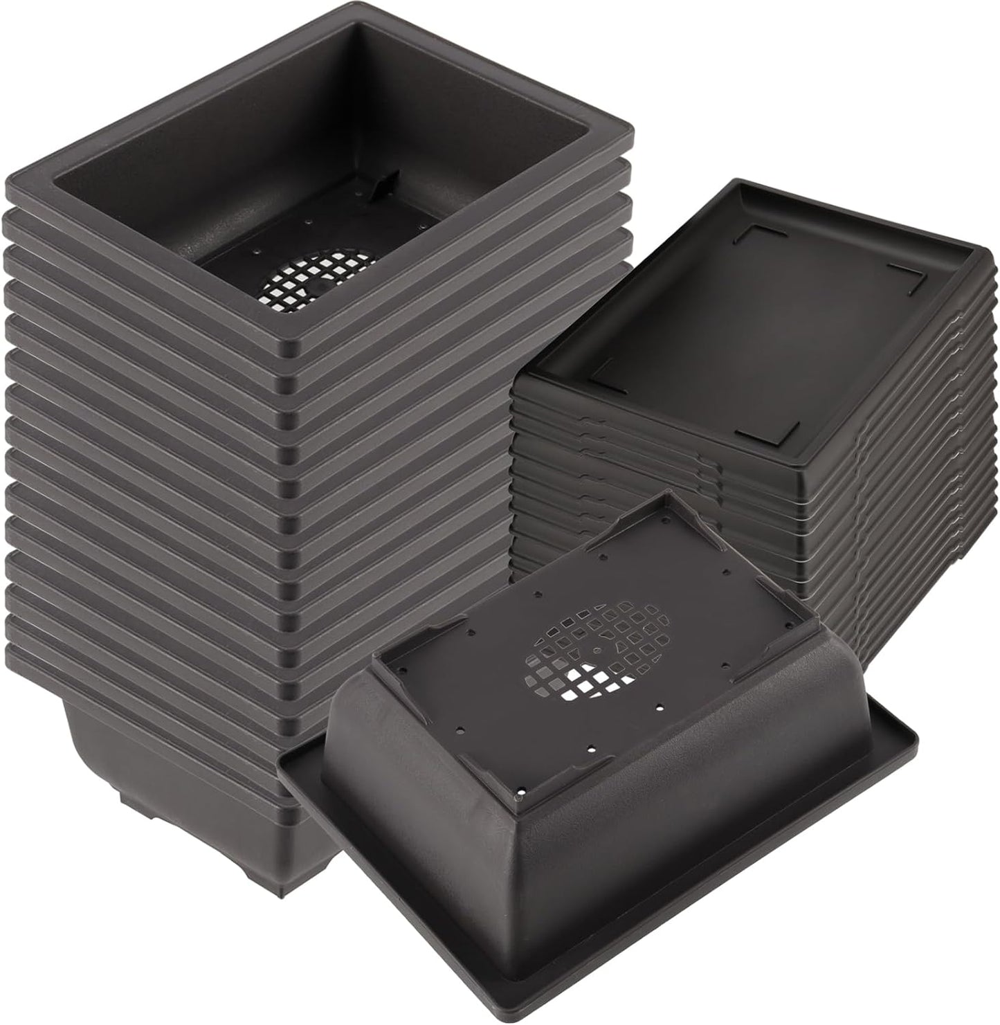 KINJOEK 15 PCS 6.5 Inch Plant Pot, Rectangular Plastic Bonsai Training Pots with 15 Humidity Trays, Flower Succulent Pots Container for Garden, Indoor, Home Decorative
