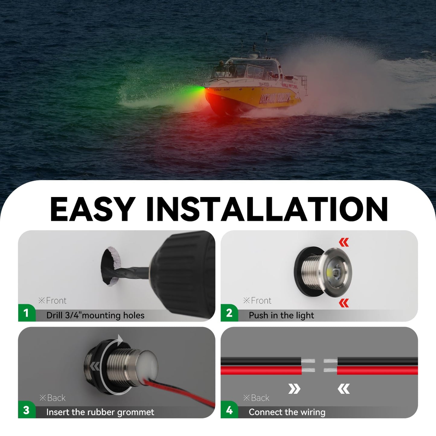 Uliteco Boat Navigation Lights  Marine Boat Nav Lights  Red And Green Bow Lighting  Night Fishing Lights  Deck Lights  Ip68 Waterproof Led Lighting For Pontoon Bas Dinghy Jon