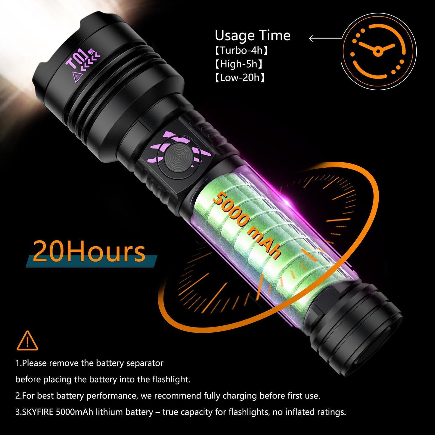 Skyfire Rechargeable Flashlights High Lumens: Led Super Bright Flashlight Zoomable With 5 Modes Ipx6 Waterproof Handheld Powerful Flash Light For Camping  Emergency  Holiday Gift (With Ignition Lens)