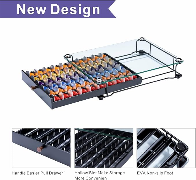 Nespresso Originaline Capsule Holder Drawer for Coffee Pod Storage With Glass For Cabinet Originaline Pod Rack For Counter(Class-60 Pods)