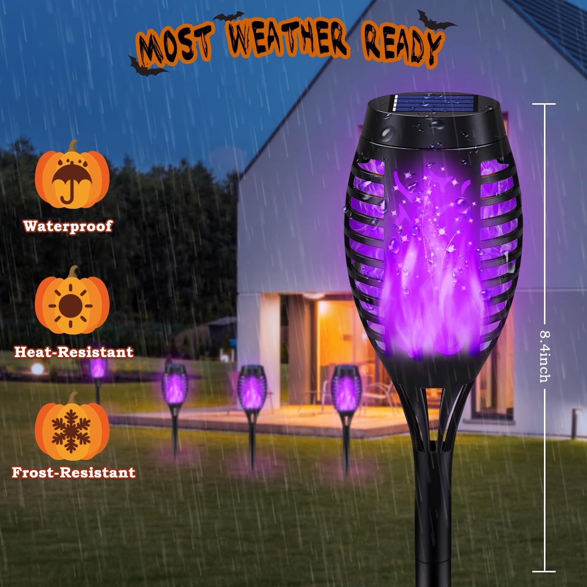 MIUSIKIT Solar Torch Lights - 10Pack Purple Flickering Flame Outdoor Decorations, Waterproof Plastic for Yard, Garden, Patio, Lawn