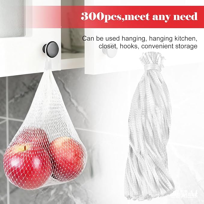 300 Pcs White Reusable Mesh Produce Bags, 20 Inch Seafood Boil Bags for Crab with 300 Loop Closures, Onion Potato Storage Net Bag for Vegetables Fruits Seafood
