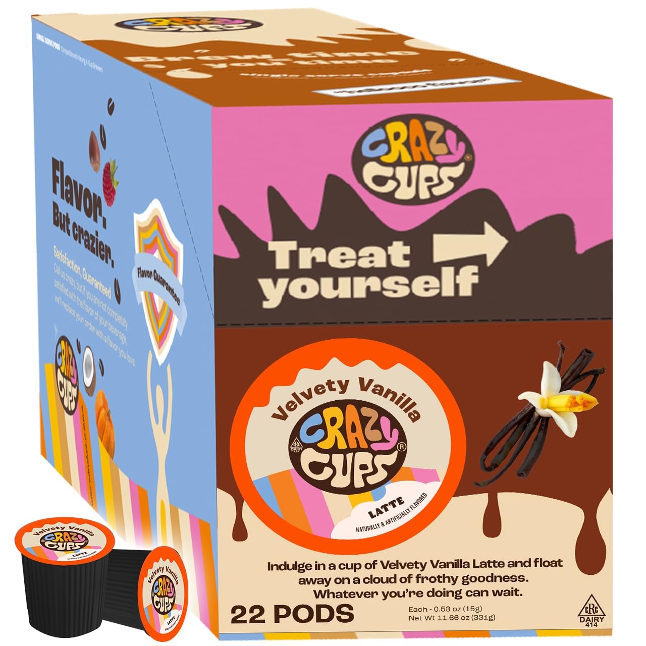 Crazy Cups Velvety Vanilla Latte Pods - Single Serve for Keurig K Cup malt-inspired  22 Count