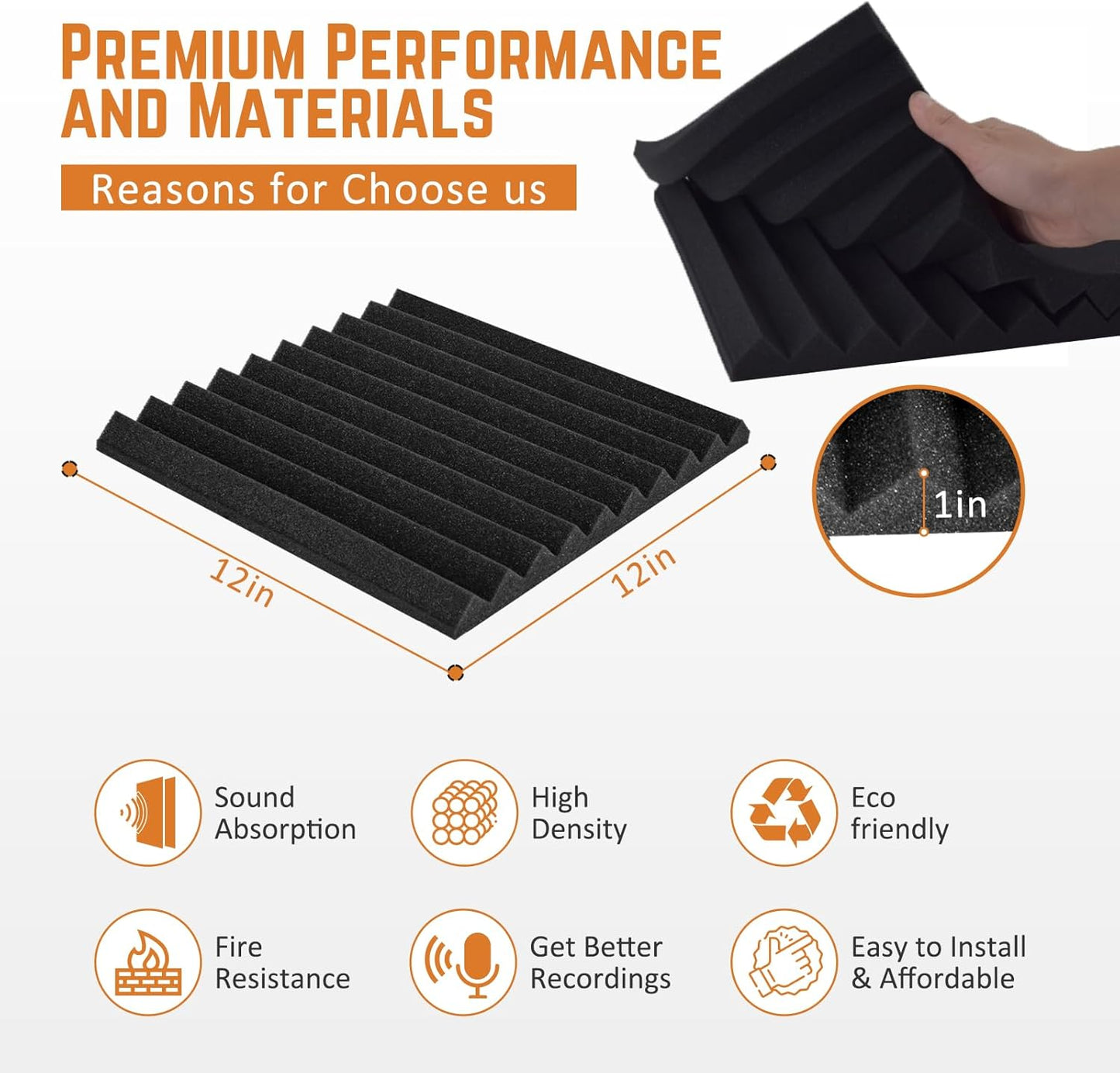 56 Pack Acoustic Foam Panels 1" x 12"x 12" Saiqiang Sound Proof Panels Black Soundproofing for Wall Fire Resistant Wedges Insulation Noise Absorbing for Office Home Studio