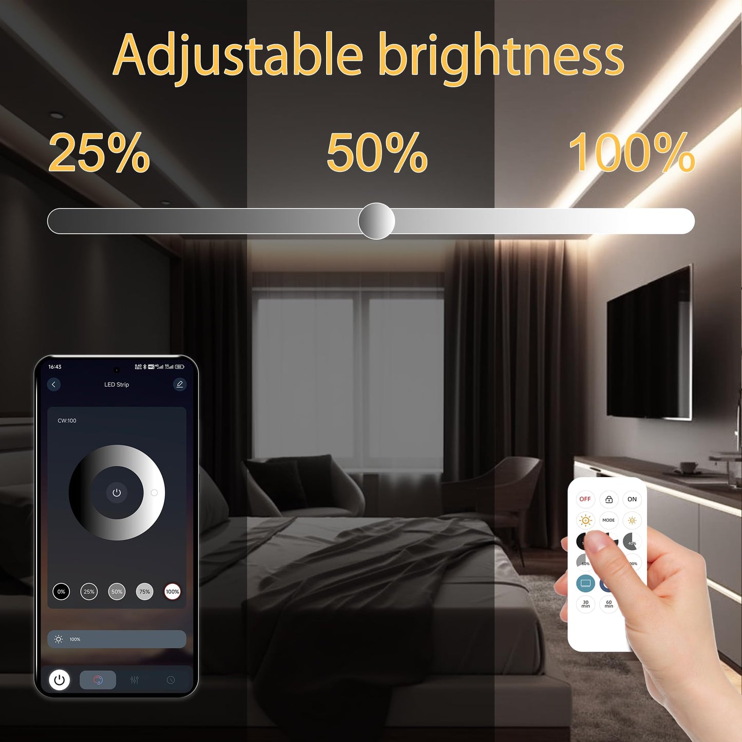 AXMOTUT COB LED Strip Light 32.8ft, 320 LEDs, 4000K Natural White, Dimmable, RF Remote, UL Power Supply, 2 Rolls of