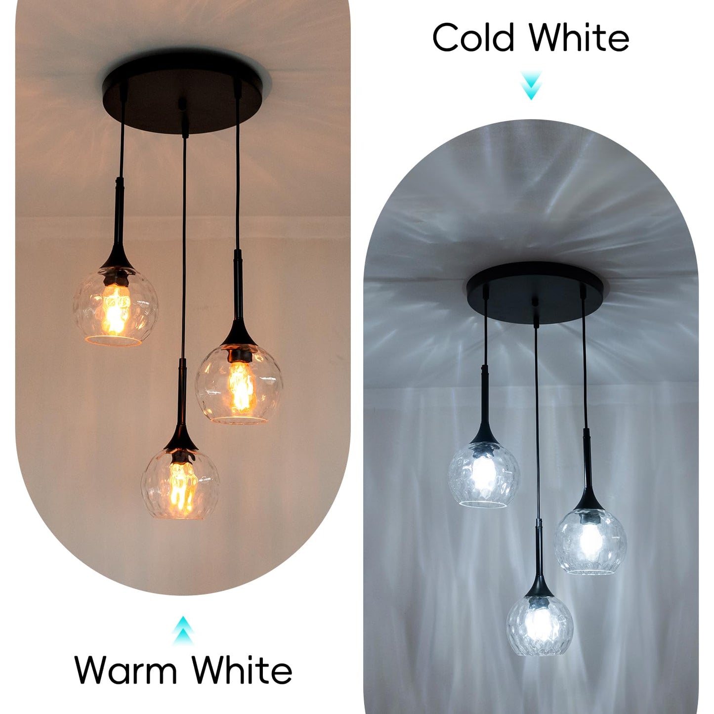 JHLBYL 3-Light Pendant Light Fixture Modern Glass Chandelier Adjustable Clear Glass EL-HGPL3R