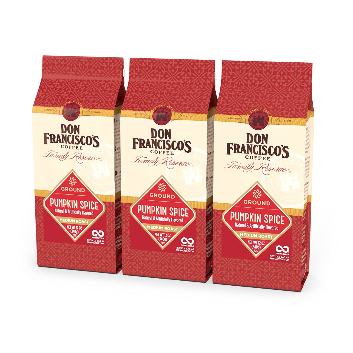 Don Francisco s Pumpkin Spice Ground Coffee  Medium Roast - Flavored 100% Arabica  3-Pack (12 oz Bags)  enhanced Coffee for Drip  Pour Over & French Press