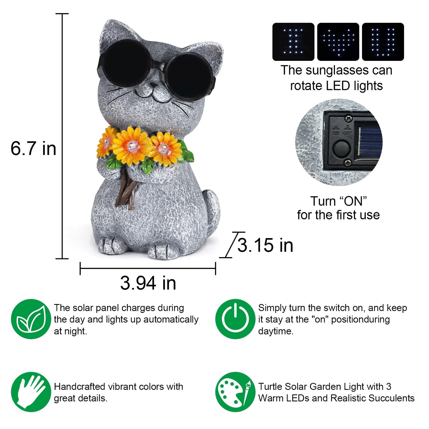 Pawatee Solar Garden Statues Cat with Daisy and LED Lights Birthday Gifts for Women Mom Grandma Solar Outdoor Decor for Patio Backyard Yard Lawn Decoration-Unique Housewarming Gifts
