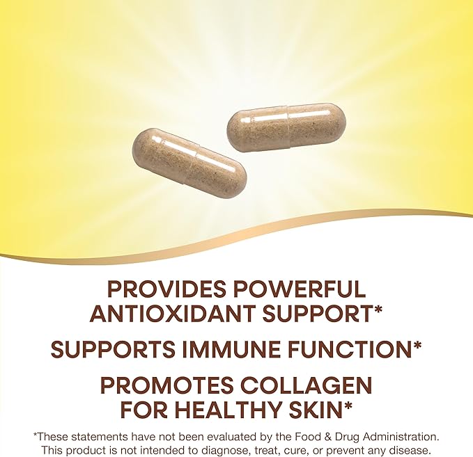 Nature's Way Vitamin C with Bioflavonoids, Immune Support*, High Potency Vitamin C per 2-capsule serving, Promotes Collagen*, 1,000 mg per 2-Capsule Serving, 250 Capsules (Packaging May Vary)