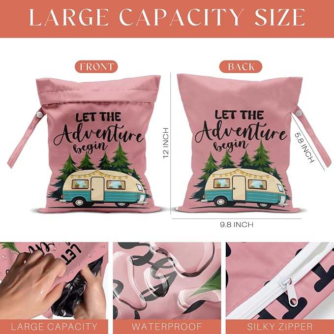 4 Pack Camping Gifts Wet Bag Waterproof Reusable Wet Dry Bag for Swimsuit Diaper Travel Beach Pool Toiletries Funny Novelty Gifts for Campers Camping Accessories for Rv Camper Mama Birthday Christmas