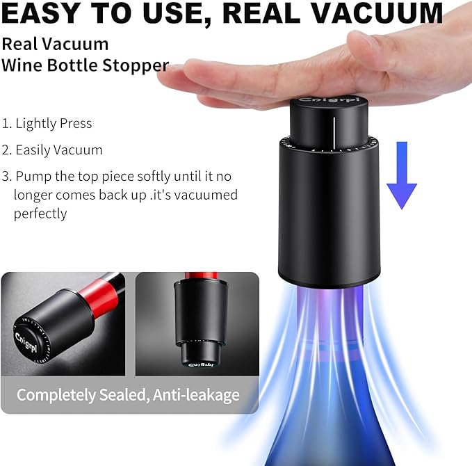 Wine Bottle Stoppers，2-in-1 Vacuum Wine Stopper，Reusable Wine Savers, Wine Preserver Vacuum Pump Corks Keep Wine Really Fresh, Best Gift for Wine Lovers for Christmas Gifts (2Pack)