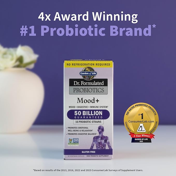 Garden of Life Dr. Formulated Probiotics Mood+ Acidophilus Probiotic Supplement - Promotes Emotional Well-Being & Organics Multivitamin for Men - Men's Once Daily Whole Food Vitamin Supplement Tablets