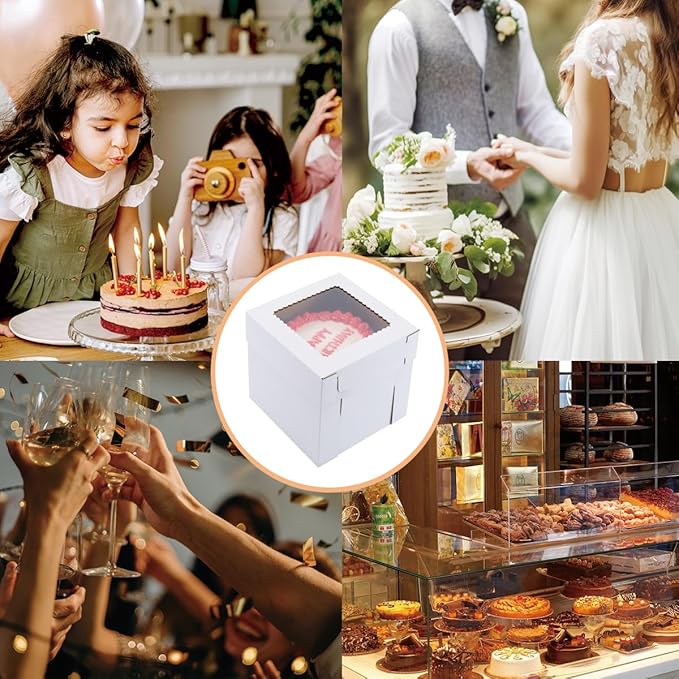 Tall Cake Boxes for Tier Cakes,10x10x12 Inch [3Pack ] Thick Sturdy Cake Box with Window, Layer Cake Carrier,Disposable Cake Containers