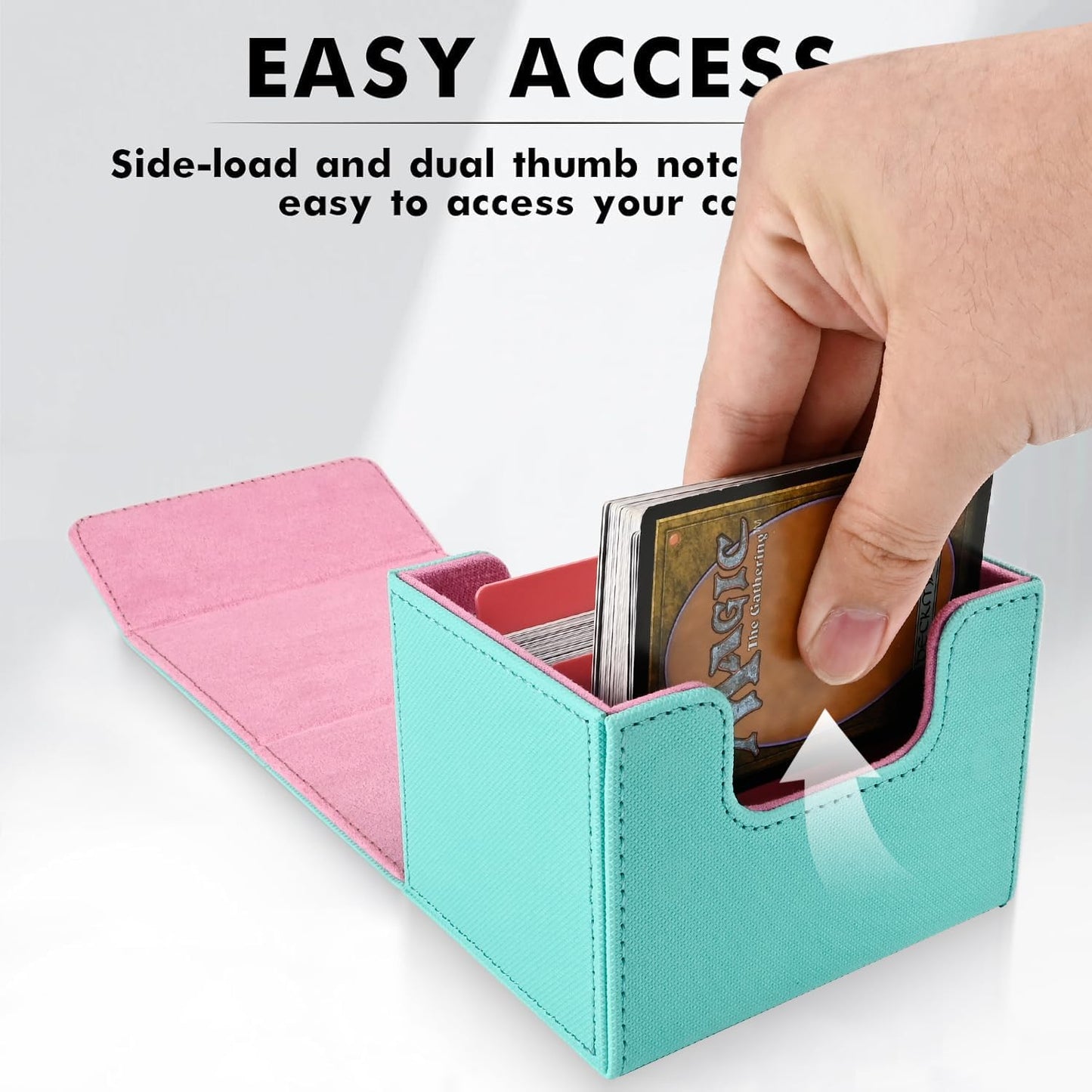 ZLCA Card Deck Box for Trading Cards, MTG Commander Deck Box Holds 120+ Single Sleeved Cards, Leather Magnetic Card Storage Case Fits for TCG CCG (Turquois& Pink)