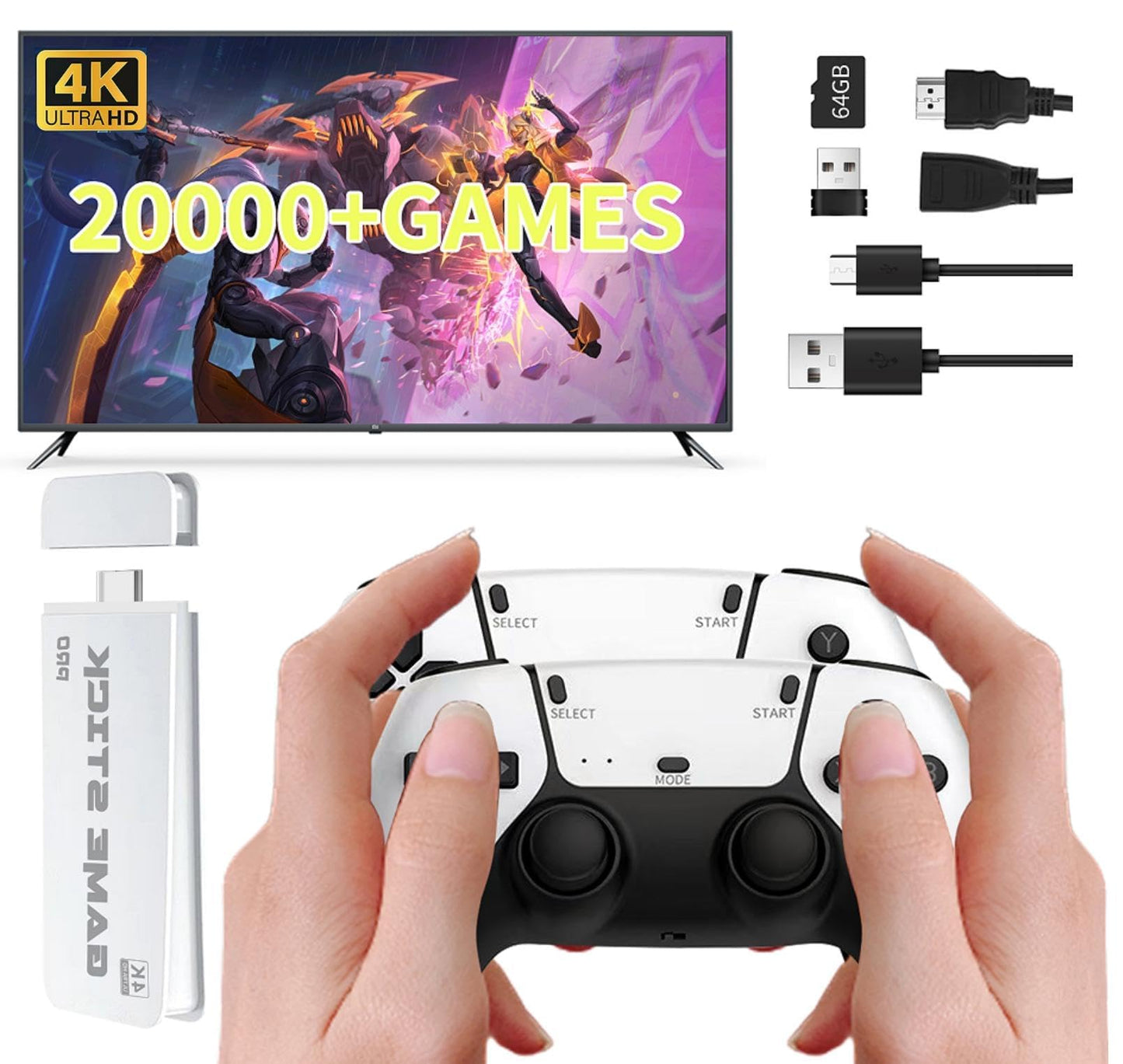 Wireless Retro Handheld Game Console, Retro Game Console, Built-in 20,000+ Plug-and-Play Retro Video Games, Equipped with 23 Classic simulators, 4K HD HDMI Output and Dual 2.4G Wireless Controller