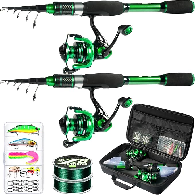 Ghosthorn Fishing Rod and Reel Combo Graphite Telescoping Fishing Pole Portable Travel Kit with Carrier Bag for Freshwater...