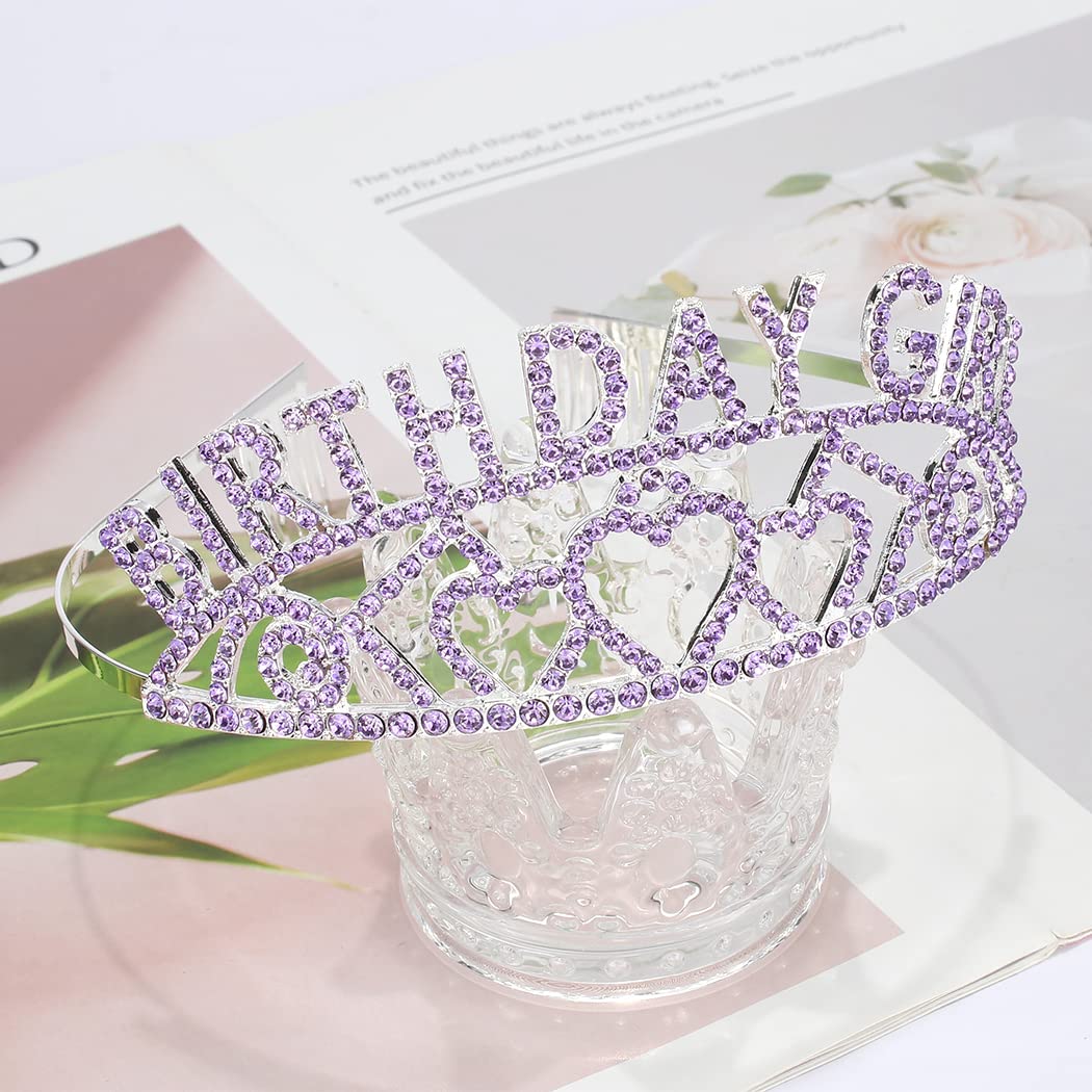 AOPRIE Purple Silver Birthday Crowns for Women Tiaras for Women Crowns for Girls Rhinestone Crystal Decor Headband